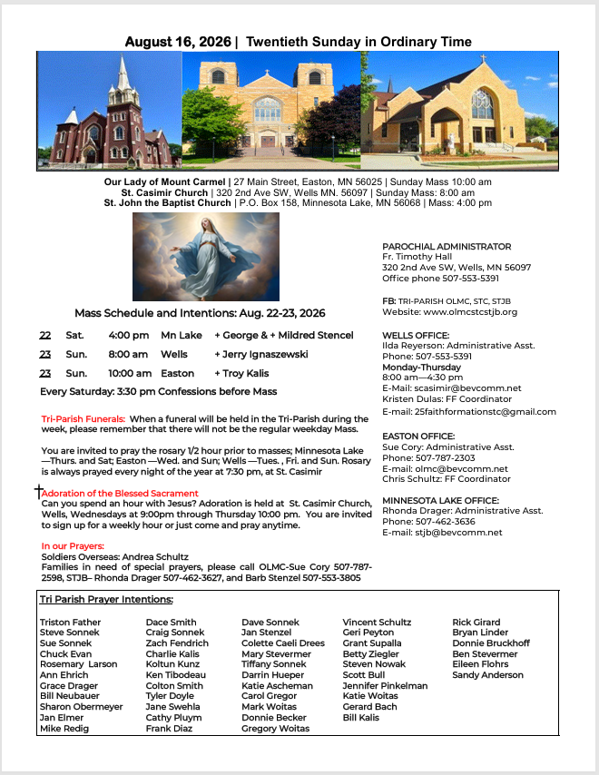 Front cover of bulletin 8.16.2026